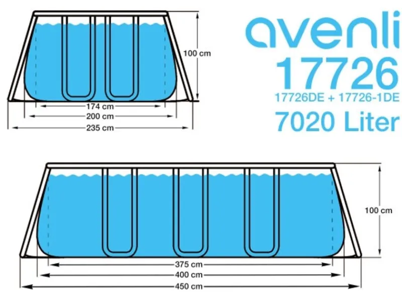 Avenli Aufstellpools|Frame Rectangular Stahlrahmenpool Rechteckig 400 x 200 x 100 cm Grau mit Reparaturaufkleber und Anleitung