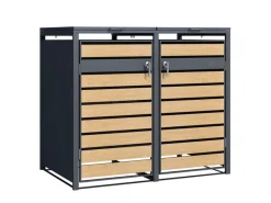 Mülltonnenbox Lucas Metall 2 x 240 l Anthrazit/Holzoptik*AXI Outlet