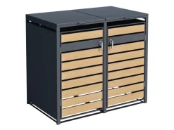 Mülltonnenbox Lucas Metall 2 x 240 l Anthrazit/Holzoptik*AXI Outlet
