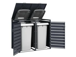 Mülltonnenbox Lucas Metall 2 x 240 l Anthrazit/Holzoptik*AXI Outlet