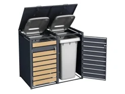 Mülltonnenbox Lucas Metall 2 x 240 l Anthrazit/Holzoptik*AXI Outlet