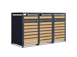 AXI Auflagenboxen|Mülltonnenboxen|Mülltonnenbox Lucas Metall 3 x 240 l Anthrazit/Holzoptik