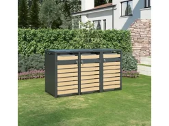 AXI Auflagenboxen|Mülltonnenboxen|Mülltonnenbox Lucas Metall 3 x 240 l Anthrazit/Holzoptik