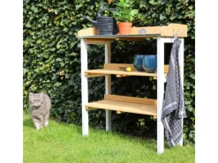 AXI Hydrokultur|Pflanztisch mit Ablageflächen Braun Weiß 76 cm x 37 cm 91,5 cm