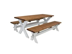 AXI Bierzeltgarnituren|Picknicktisch Celine mit Bänken Holz Braun Weiß 75 cm x 177 cm