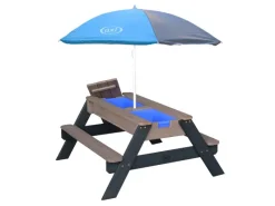 Sand und Wasser Picknicktisch Nick Grau mit Sonnenschirm Blau Grau*AXI