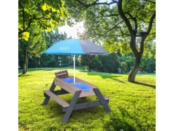 Sand und Wasser Picknicktisch Nick Grau mit Sonnenschirm Blau Grau*AXI