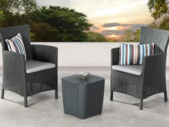 Best Freizeitmöbel Gartenmöbel-Sets|Balkonmöbel|Balkonmöbel-Set Napoli 3-teilig Graphit/Hellgrau mit Sitzkissen