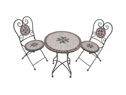 Garden Pleasure Balkonmöbel|Balkon-Sitzgruppe Amarillo Mosaik Braun-Grau-Rot-Beige 3-tlg.