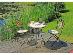 Garden Pleasure Balkonmöbel|Balkon-Sitzgruppe Amarillo Mosaik Braun-Grau-Rot-Beige 3-tlg.