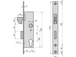 Basi Gartenschränke|- Einsteck-Hakenfallenriegelschloss - ES 988 - Lochung PZ - Dornmaß 35 mm - Stulp 24 mm - 9880-3520