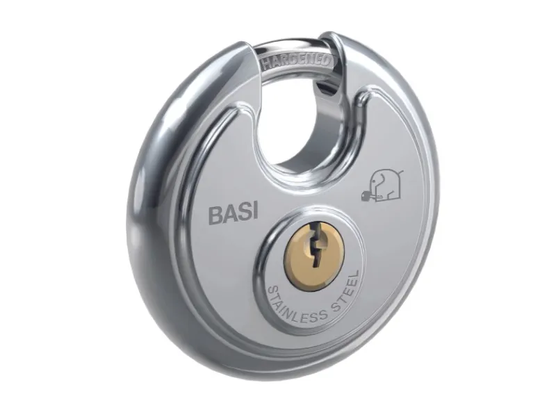 Basi Auflagenboxen|- Rundbügel-Vorhangschloss - RVS 610 - 70 mm - Verschiedenschließend - Edelstahlgehäuse