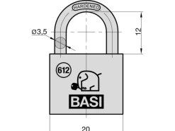 Basi Motorroller|- Vorhangschloss - VHS 612 - 20 mm - Verschiedenschließend - inkl. 2 Schlüssel - Messinggehäuse