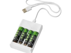 Outdoor-Spielzeug|Batterie Ladegerät-Set inkl. 2 x AA, 2 x AAA Batterien & USB-Ladekabel