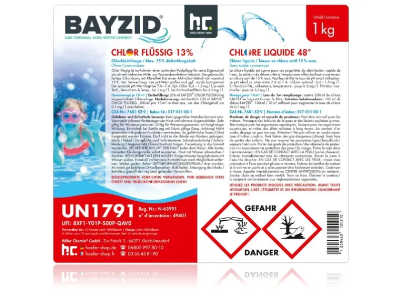 Chlor 13% Flüssig für Pools 15 x 1kg*Bayzid Discount