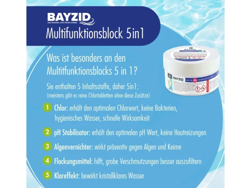 Bayzid Poolpflege|Multiblock 5in1 für Pools 4 x 500g