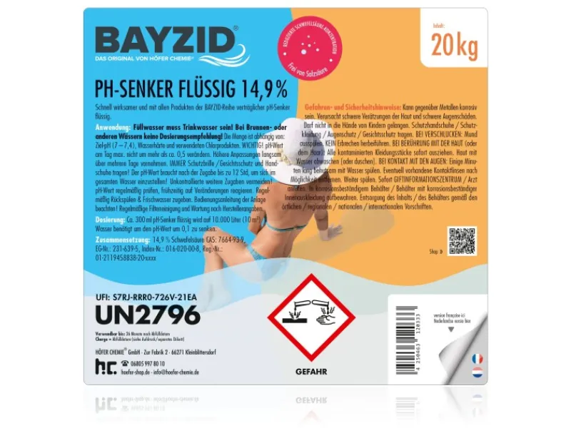 Bayzid Poolpflege|pH Minus Flüssig 14,9% 4 x 20kg
