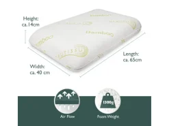 Beautissu Sitzkissen|Gartenstuhlauflagen|BeauErgo BN Memory Foam Nackenstützkissen Bambus 65x40x14