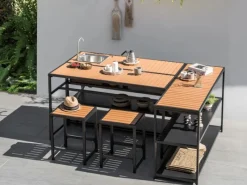 Beliani Gartenküche AVETRANA Schwarz Heller Holzfarbton 50x159x116* Sale