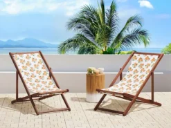 Beliani Gartenliege Grün Orange Dunkler Holzfarbton Weiss 97x54x97* Discount