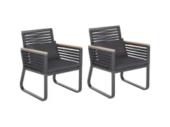 Gartenstühle|Beliani Gartenstuhl Schwarz Heller Holzfarbton 65x60x83