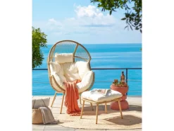 Gartenstühle|Beliani Sessel Beige Naturfarben Weiss 93x89x130