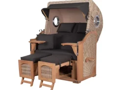 bene living Strandkorb Komplettset Ammersee Teak Bullauge PE Shell Modell 548* Hot