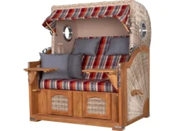 bene living Strandkorb Komplettset Ammersee Grande XL Teak Bullauge PE Shell Modell 584 Inkl Liftersystem Schutzhülle Doppelrollen Glasbecherhalter* Clearance