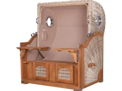 bene living Strandkorb Komplettset Ammersee Grande XL Teak Bullauge PE Shell Modell 584 Inkl Liftersystem Schutzhülle Doppelrollen Glasbecherhalter* Clearance