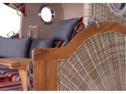 bene living Strandkorb Komplettset Ammersee Grande XL Teak Bullauge PE Shell Modell 584 Inkl Liftersystem Schutzhülle Doppelrollen Glasbecherhalter* Clearance