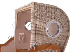 bene living Strandkorb Komplettset Ammersee Grande XL Teak Bullauge PE Shell Modell 584 Inkl Liftersystem Schutzhülle Doppelrollen Glasbecherhalter* Clearance