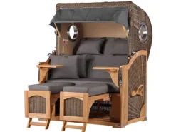 bene living Strandkorb Komplettset Ammersee Teak Bullauge PE Grau Modell 551* Sale