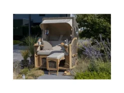 bene living Strandkorb Komplettset Ammersee Teak Bullauge PE Grau Modell 551* Sale