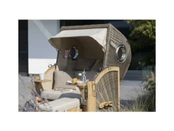 bene living Strandkorb Komplettset Ammersee Teak Bullauge PE Grau Modell 551* Sale