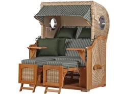 bene living Strandkorb Komplettset Ammersee Teak Bullauge PE Shell Modell 504* Sale