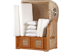 bene living Strandkorb Komplettset Ammersee Teak Bullauge PE Shell Modell 504* Sale