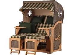 bene living Strandkorb Komplettset Ammersee Teak Bullauge PE Grau Modell 506* Outlet