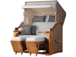 Weitere Gartenmöbel|Strandkörbe|bene living Strandkorb Komplettset Schleswig Pinie Zweisitzer PE Mokka Modell 559