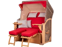 bene living Strandkorb Komplettset Schaalsee Teak PE grau Modell 585* Hot