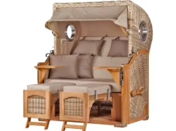 bene living Strandkorb Komplettset Ammersee Teak Bullauge PE Shell Modell 510* Outlet