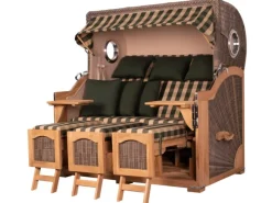 bene living Strandkorb Komplettset Ammersee Grande XXL Teak Bullauge PE grau Modell 506* Hot