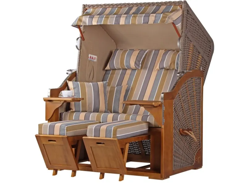 bene living Strandkorb Komplettset Schleswig Pinie Zweisitzer PE Mokka Modell 557*