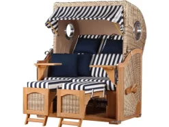 bene living Strandkorb Komplettset Ammersee Teak Bullauge PE Shell Modell 518* Clearance