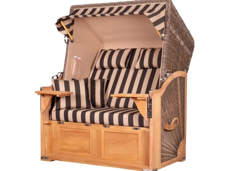 bene living Strandkorb Komplettset Schaalsee Teak PE grau Modell 581* Outlet