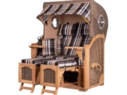 bene living Strandkorb Komplettset Ammersee Teak Bullauge PE Grau Modell 583* Best