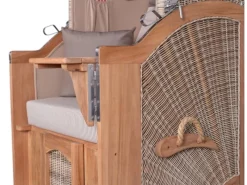 bene living Strandkorb Komplettset Ammersee Single Teak Bullauge PE Shell Modell 510 Inkl Liftersystem Schutzhülle Doppelrollen Glasbecherhalter* Discount