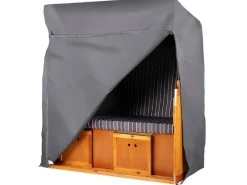 Sonnenliegen|Weitere Gartenmöbel|bene living Strandkorb Komplettset Schleswig Pinie Zweisitzer PE Mokka Modell 555