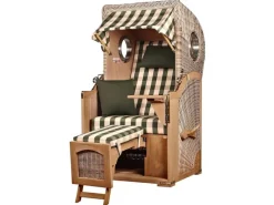 bene living Strandkorb Komplettset Ammersee Single Teak Bullauge PE Shell Modell 506 Inkl Liftersystem Schutzhülle Doppelrollen Glasbecherhalter* Discount