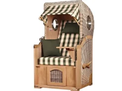 bene living Strandkorb Komplettset Ammersee Single Teak Bullauge PE Shell Modell 506 Inkl Liftersystem Schutzhülle Doppelrollen Glasbecherhalter* Discount