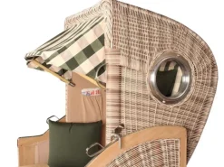 bene living Strandkorb Komplettset Ammersee Single Teak Bullauge PE Shell Modell 506 Inkl Liftersystem Schutzhülle Doppelrollen Glasbecherhalter* Discount